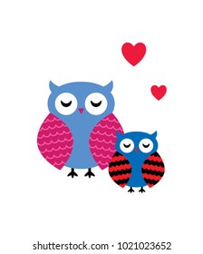 cute baby owl and mom with love vector