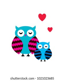 cute baby owl and mom with love vector