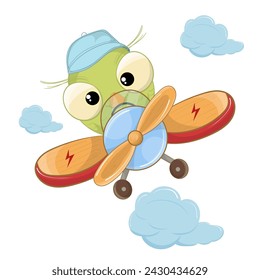 Cute baby owl pilot on a plane in the sky. Children's illustration with a baby owl. Perfect illustration for t-shirt wear, nursery print designs, greeting card, baby shower, party invitation