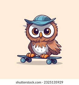 cute baby owl riding skateboard summer sport vector illustration