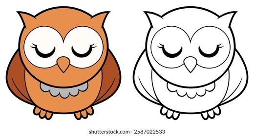 Cute Baby Owl Sleeping Cartoon Coloring Book For Kids Printable Outline Vector