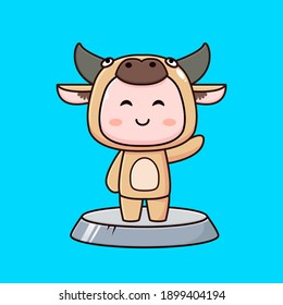 cute baby ox standing toy vector design, ox flat design vector