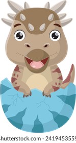 Cute baby pachycephalosaurus cartoon hatching from egg