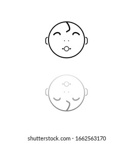 Cute baby with pacifier. Black symbol on white background. Simple illustration. Flat Vector Icon. Mirror Reflection Shadow. Can be used in logo, web, mobile and UI UX project