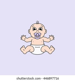 Cute Baby with Pacifier Vector Illustration