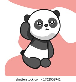 CUTE baby Panda with angry grumpy face. Adorable panpan doll and raise hand. Baby Panda cartoon vector illustration