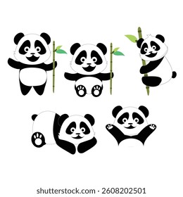 Cute Baby Panda Animal Cartoon 5 Character Set.