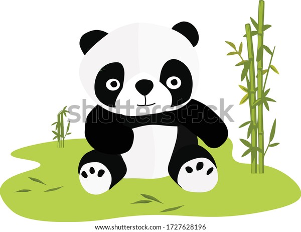 Cute Baby Panda Bear Bamboo Drawing Stock Vector Royalty Free