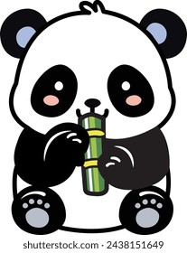 a cute baby panda bear eating bamboo