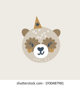 Cute baby panda bear face vector illustration. For children's clothing, nursery wall art, greeting cards, baby shower invitations, stickers, products for kids and room decor.