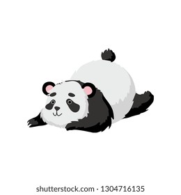 Cute Baby Panda Bear, Funny Lovely Animal Character Lying Vector Illustration