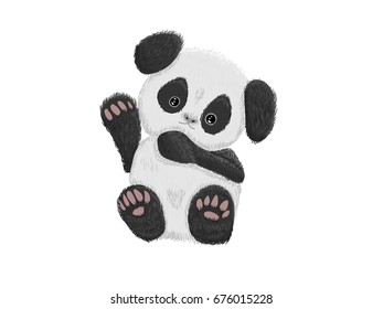 Cute baby panda bear hand drawn vector illustration
