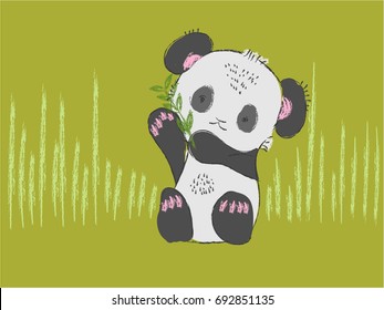 Cute baby panda bear hand drawn vector illustration