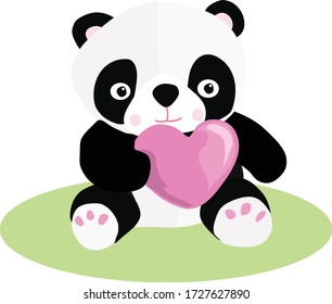 Cute Baby Panda Bear with heart Drawing Vector Illustration 