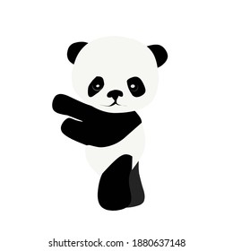 Cute baby panda in black and  white cartoon