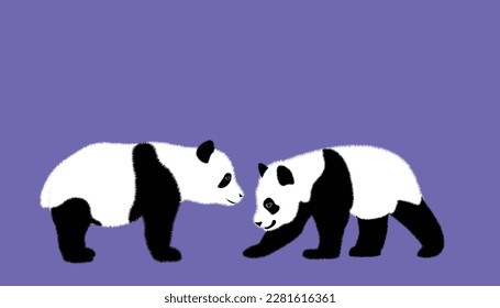 cute baby panda Black and white linear hand drawn panda bear vector illustration on colorful background.