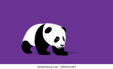 cute baby panda Black and white linear hand drawn panda bear vector illustration on colorful background.
