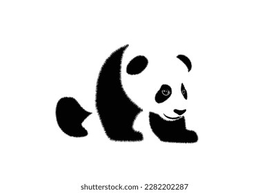 cute baby panda black and white linear drawing panda bear vector illustration