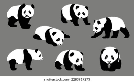 cute baby panda black and white linear drawing panda bear vector illustration