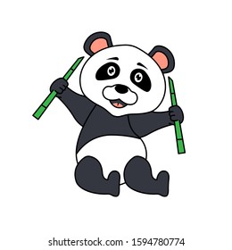 Cute Baby Panda Cartoon Holds Bamboo Stock Vector (Royalty Free