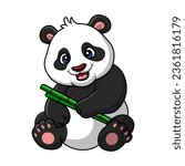 Cute baby panda cartoon on white background