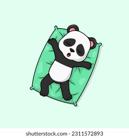 Cute baby panda cartoon sleeping on pillow flat vector icon illustration. Flat vector illustration, flat icon sticker isolated.