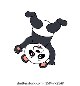 Cute baby panda cartoon upside down