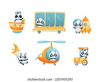 Cute Baby Panda Character Engaged in Different Activity Vector Set