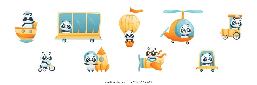 Cute Baby Panda Character Engaged in Different Activity Vector Set