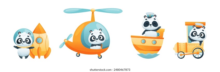 Cute Baby Panda Character Engaged in Different Activity Vector Set