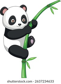 cute baby panda climbing on bamboo tree cartoon