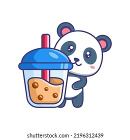 Cute baby panda with a cup of chocolate drink cartoon illustration isolated suitable For sticker, banner, poster, packaging, children book cover