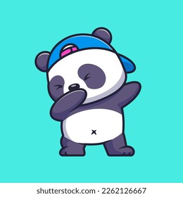 Cute Baby Panda Dabbing Cartoon Vector Icon Illustration. Animal Nature Icon Concept Isolated Premium Vector. Flat Cartoon Style