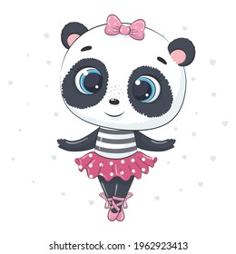 Cute baby panda dancing. Cartoon vector illustration.