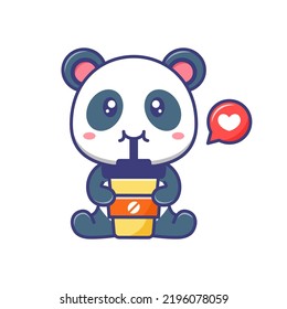 Cute baby panda drink a cup of coffee cartoon illustration isolated suitable For sticker, banner, poster, packaging, children book cover