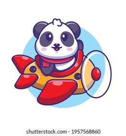 Cute baby panda driving plane cartoon
