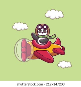 Cute baby panda driving plane cartoon