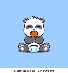 Cute baby panda eating biscuits