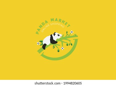 Cute Baby Panda Eating on Tree Trunk Logo. Two Font Used "MOON GET! Heavy" "Montserrat" to make the Logo (Please Install the Font). Well-organized layer with appropriately naming.