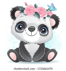 Cute Baby Panda With Floral