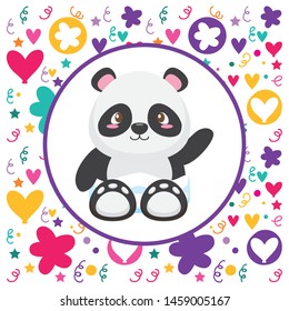 cute baby panda flowers heart background vector illustration
