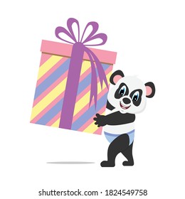 cute baby panda with gift simple vector illustration design