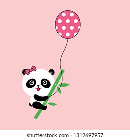cute baby panda girl with balloon vector