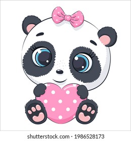 Cute baby panda with a heart. Cartoon vector illustration.