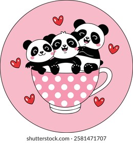 Cute baby panda with a heart. Cartoon vector illustration.