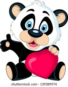 cute Baby panda holding love heart