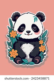 Cute Baby Panda. Icon Illustration. Panda Cartoon Character.  Flat Cartoon Style Suitable for Web Landing Page, Banner, Flyer, Sticker, Card