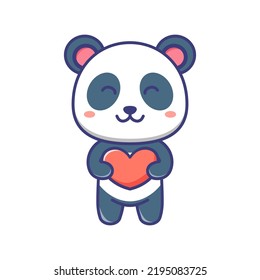 Cute baby panda love cartoon illustration. Panda cartoon flat design with heart. For sticker, banner, poster, packaging, children book cover.