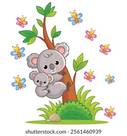 cute baby panda with mother panda animal kingdom vector illustration kids