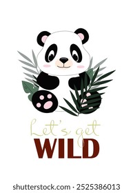 Cute baby panda in nature jungle. Panda cub isolated clipart set. Cartoon animal in jungle, vector illustration for kids.